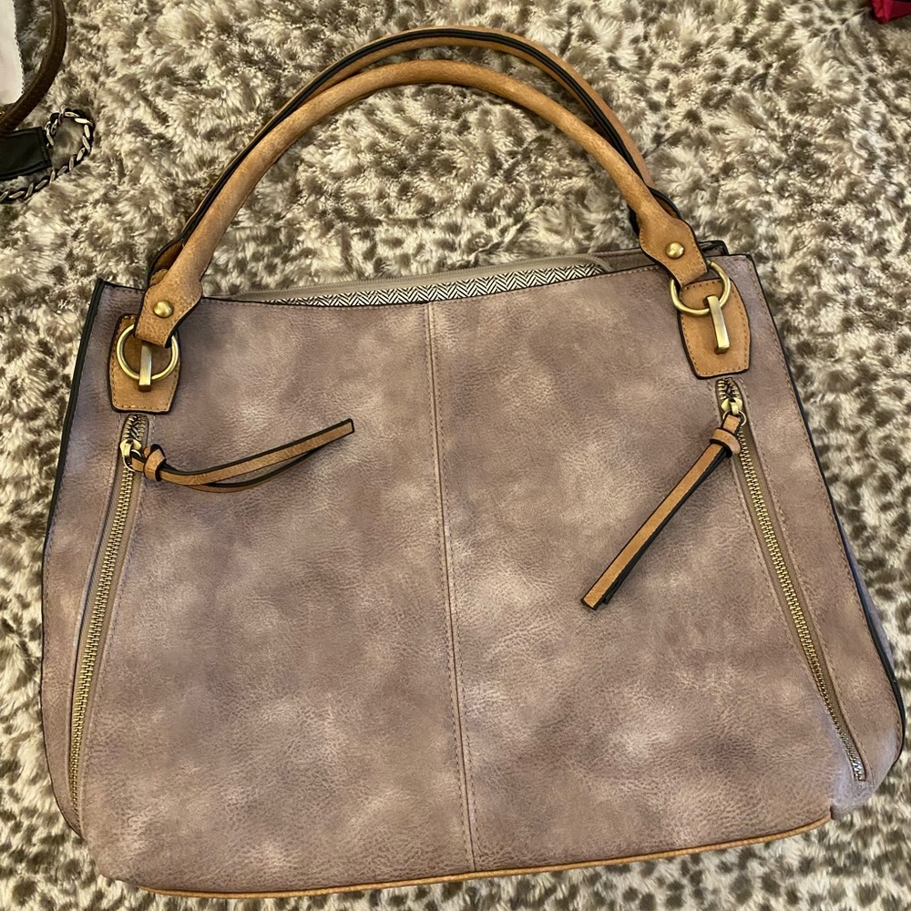 Large suede purse with leather handles